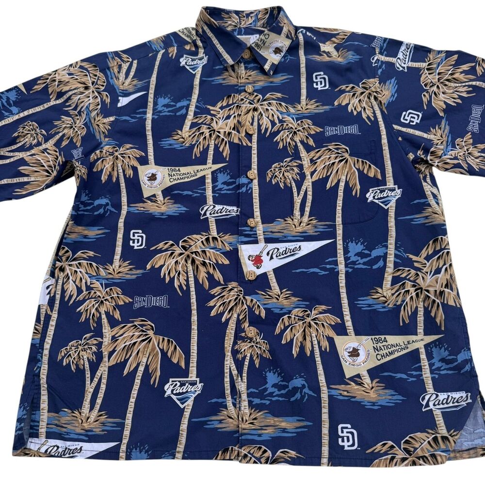 Vintage 90s Reyn Spooner San Diego Padres Hawaiian Shirt MLB Large NL Champions